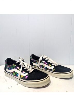 Vans Ward Old Skool Holographic Checkerboard Sneakers Black Rainbow Iridescent 8